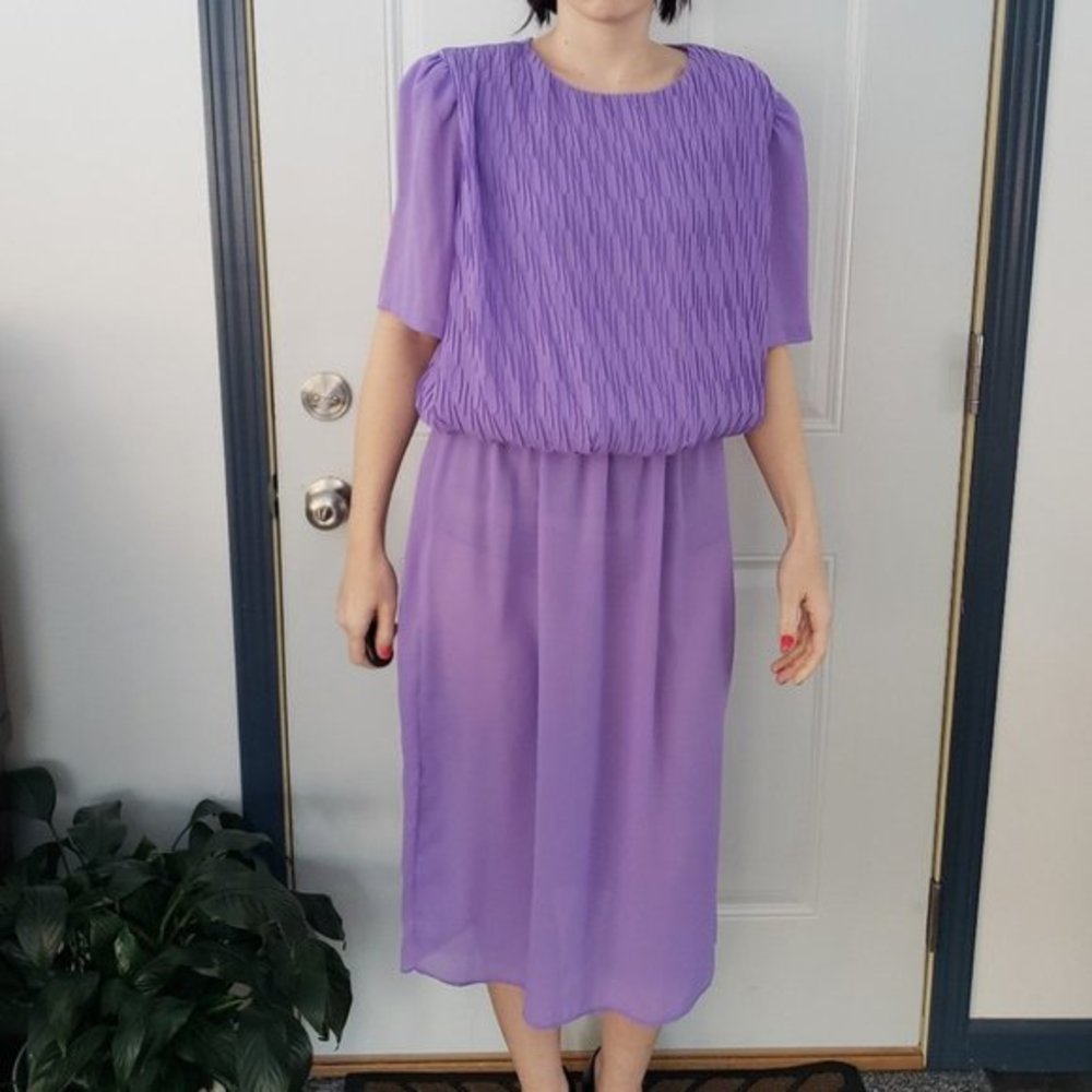 Vintage 80s Purple‎ Midi Dress